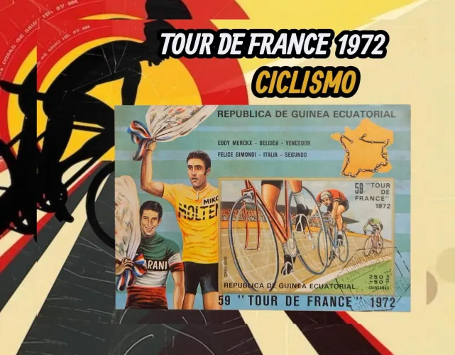 BLOCO FILATÉLICO TOUR DE FRANCE 1972 GUINÉ - MERCKX E GIMONDI