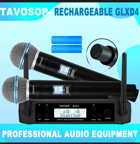 Microfone sem fio duplo Tavosop GLXD-4