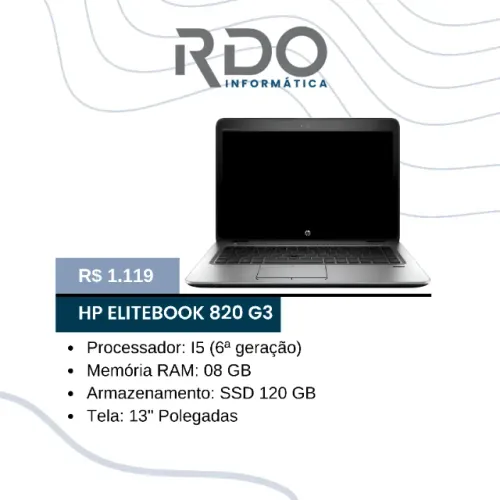 Notebook HP EliteBook 820 G3 i5 6ª 8GB SSD 120GB 13? - Notebook bom & barato!