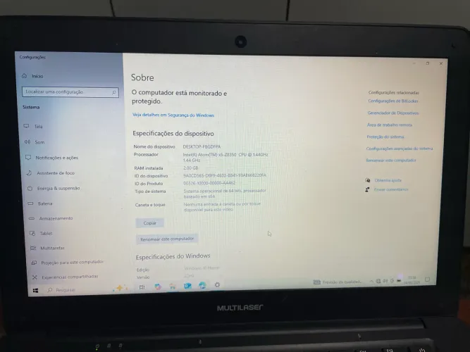 Notebook Multilaser Intel Atom 2GB RAM Windows 10 (Ideal para Estudos/Tarefas)