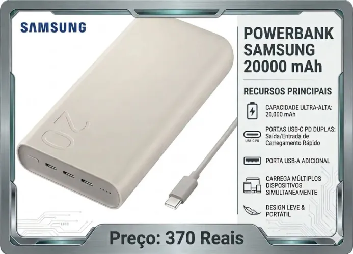 Carregador Portátil Power Bank Samsung 20000mah (Original e Lacrado)
