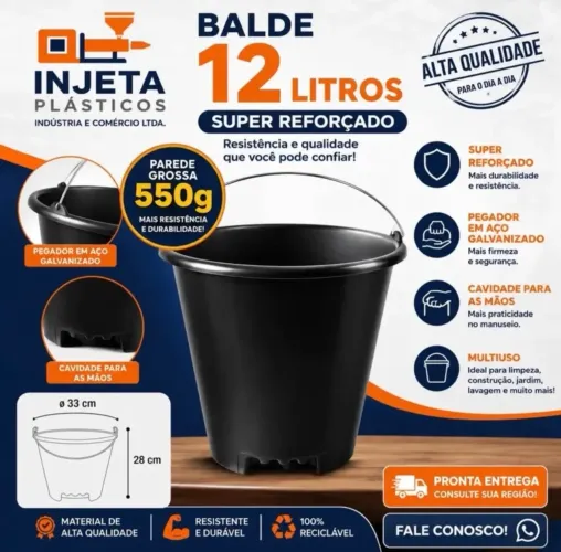 Balde Plástico 12L - Reforçado