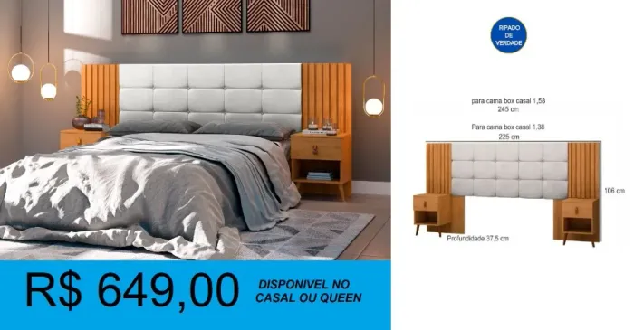 CABECEIRA COM DETALHES RIPADOS NA LATERAL =PRONTA ENTREGA