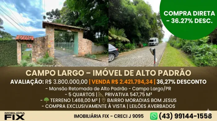 ? Compra Direta do Banco: mansão de alto padrão retomada, com leilões averbados 