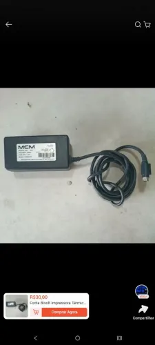 Fonte Bivolt Impressora Térmica Original MCM FON0930-RS 24V 2,5A 60W - Conector 3 pinos