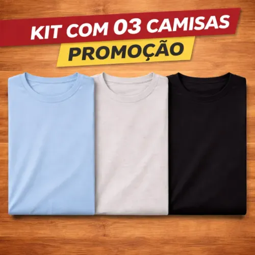 Kit 3 Camisetas Masculinas Básicas Algodão Top