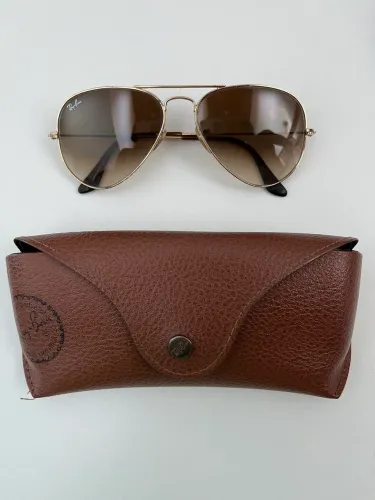 óculos de sol Ray-Ban Aviator Large Metal RB3025, com armação metálica dourada , original