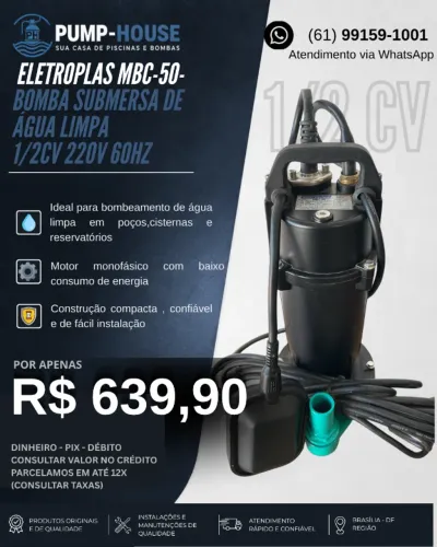 BOMBA P/ AGUA LIMPA 1/2CV MBC-50 ELETROPLAS