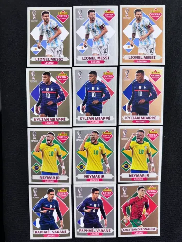 Messi, Neymar e Mbappé + Brindes Kit Figurinhas Legends Copa do Mundo 2022