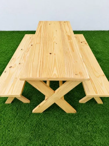 Mesa pernas em x com 2 bancos. Para área externa, deck ..