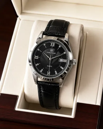 Relógio Pablo Raez Quartz Couro Preto Novo Pronta Entrega