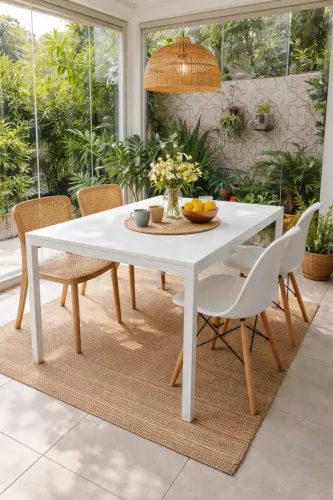 Mesa retangular base ferro tampo madeira (SÓ A MESA )