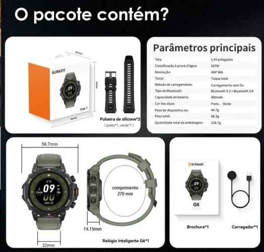 Smartwatch esportivo de primeira linha aurafit g6