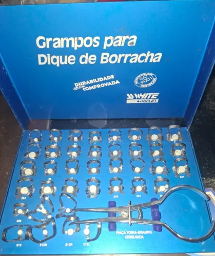 Kit completo de grampos de odontologia p/ isolamento e porta grampos