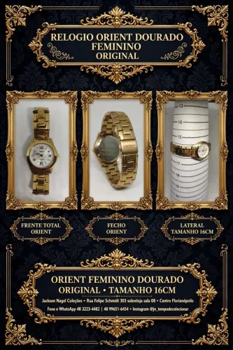 RELOGIO ORIENT FEMININO DOURADO MOSTRADOR BRANCO DATA ORIGINAL - TAM 16CM