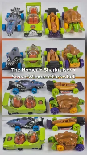 Lote 4 Carrinhos Hot Wheels Raros - The Homer + Sharkruiser + Street Wiener + Turtoshell