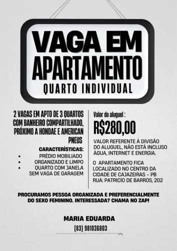 ALUGA-SE 2 QUARTOS PARA MENINAS