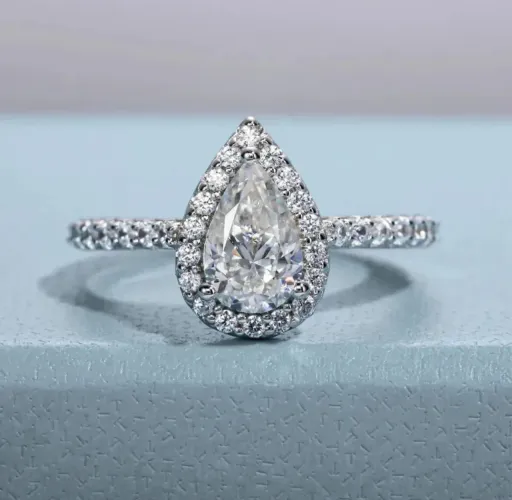 anel solitário moissanite corte pera prata 925