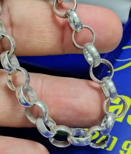 Pulseira Elos Português Grossa Prata 950 de Lei Peso 23 Gramas 22 Cm 9 mm