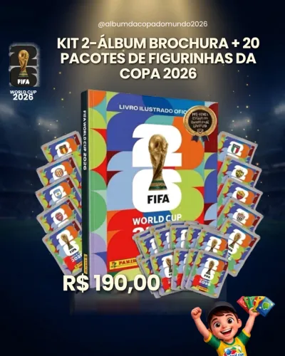 KIT 2- ÁLBUM brochura copa do mundo 2026+ 10 pacotes de figurinhas 