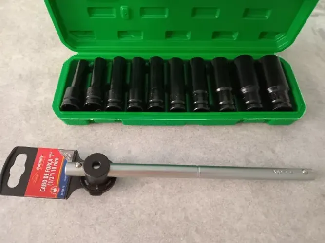 Kit cabo de força Corneta e 10 soquetes longos de impacto novos de 1/2 polegada