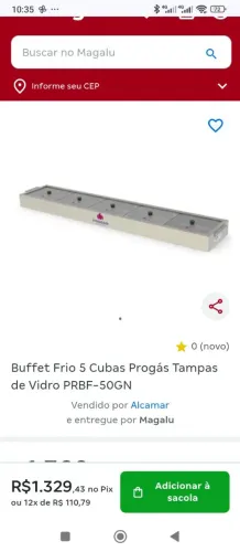 Buffet frio progás inox, 5 coifas com tampas de vidro.