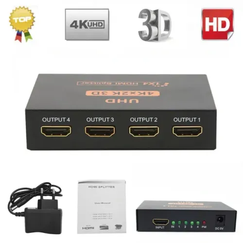 Splitter Hdmi Duplicador De Imagens 1x4 Reflete Imagem Para Até 4 Telas Copa Bar Televisão