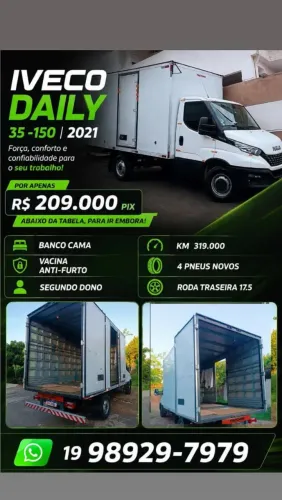 Iveco Daily 35 -150 ano 2021. Completa<br>Banco cama. Vacina Anti-furto