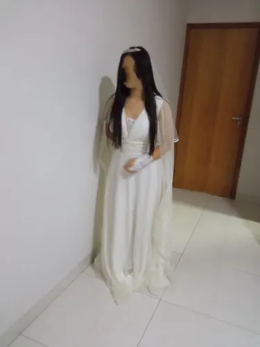 Noiva ou madrinha Vestido off-white com tule bege de brilho 40 a 46