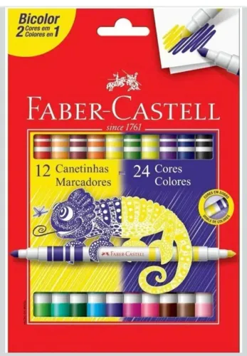 Kit Escolar Faber-Castell Bicolor Original - 48 Cores Lápis + 24 Cores Canetinha