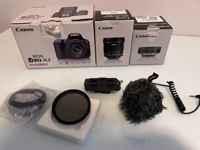 Kit Canon completo ? SL2 + 3 lentes + acessórios + caixas originais