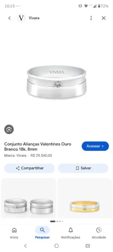Aliança Valentine ouro branco Vivara