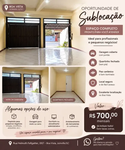 ALUGA-SE ESPAÇO NO BAIRRO BOA VISTA - JOINVILLE