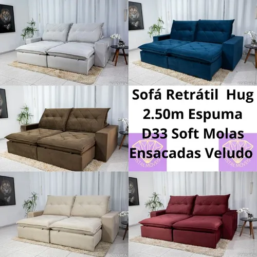 Sofá Retrátil Hug 2.50m D33 Soft Molas Ensacadas Veludo RF