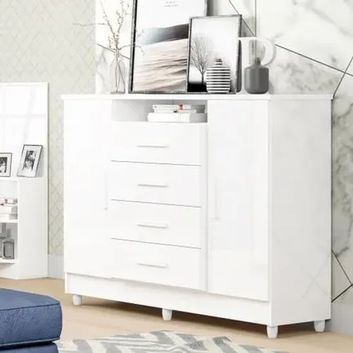 Cômoda Sapateira Valença Branco 4 Gavetas e 2 Portas - Vila Rica