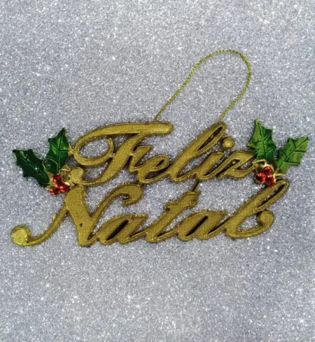 Placa Feliz Natal Wf9459 Peq 14.5x.cm Dour/prata