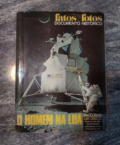 Antiga Revista Fatos & Fotos, O Homem na Lua, original 1969 com disco de vinil