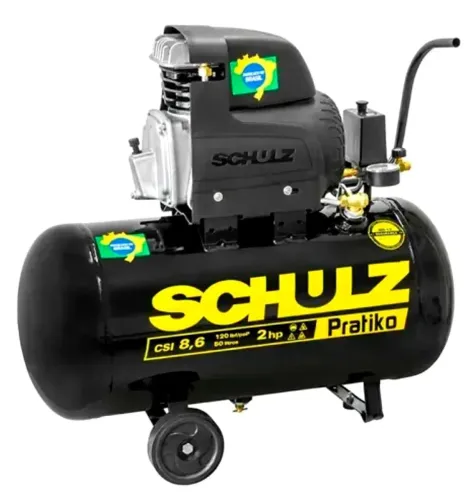 Compressor SHULZ 50 lt 8,6 Pés 120 lb PRATIKO Motor 2 Hp Monofásico 220V