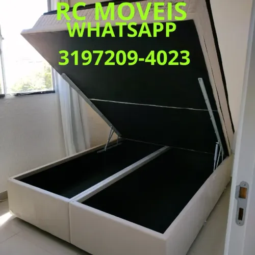 Cama Box Baú Queen Blindada - Courino Premium e Pistão a Gás