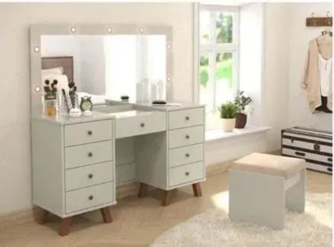 Penteadeira com 9 Gavetas Banqueta e Led (ENTREGAS Em ATÉ 24h)