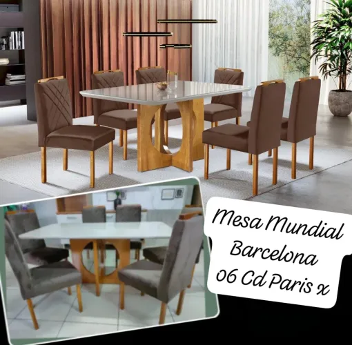 Mesa Barcelona c/6 cadeiras madeira maciça promoção