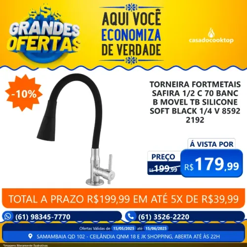 TORNEIRA FORTMETAIS SAFIRA 1/2 C70 BANC B. MOVEL TB SILICONE SOFT BLACK 1/4 V. 8592(2192)