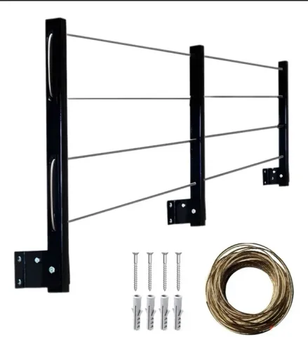 Varal de teto para roupas - 4 fios - Preto