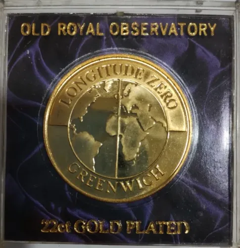 Moeda comemorativa Folhada a ouro Observatório real Greenwich - Nova - Ótimo estado