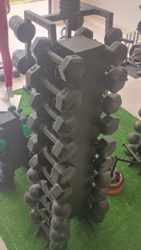 Halteres Sextavados Pintados No Suporte de 1 a 10 Pares