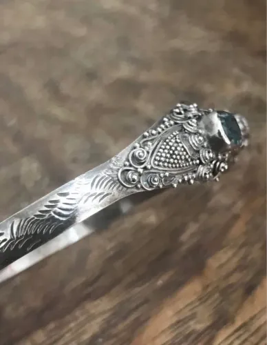 Bracelete Indiano (Rajastão) de Prata 925 - C/ 2 pedras Água Marinhas 