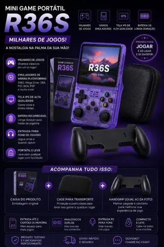 Mini Game Portátil R36S - Milhares de Jogos Retrô!