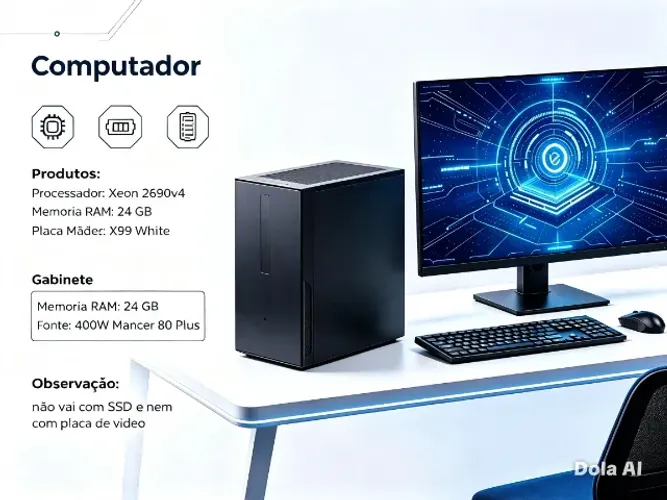 PC KIT XEON DDR4 24 DE RAM FONTE E GABINETE