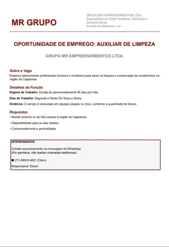 Auxiliar de limpeza 