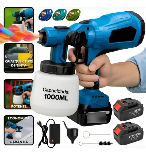 Pistola de pintura portátil elétrica com 2 baterias (nova)